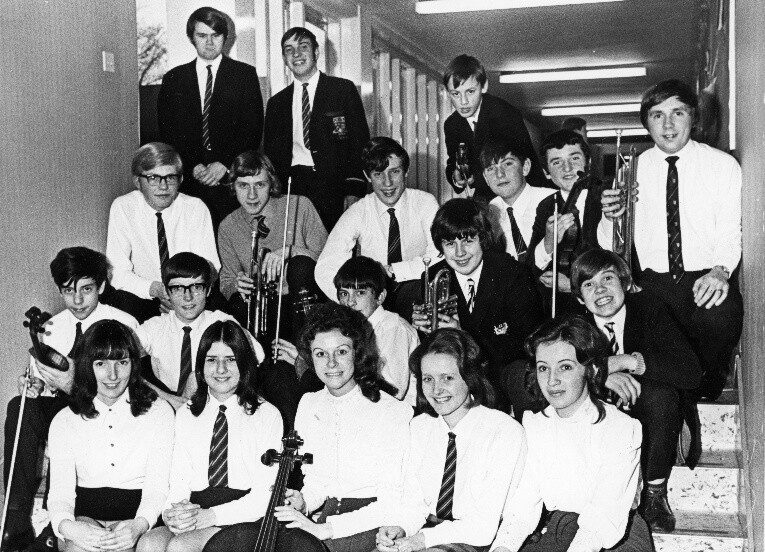 Ian with his loaned trumpet in the Lanarkshire Youth Orchestra